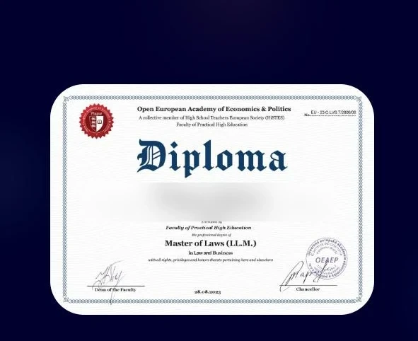 Диплом OEAEP Master of Laws (LL.M.) in Law and Business